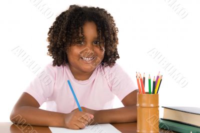 Adorable african girl writing