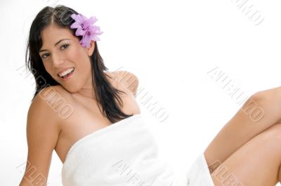 happy young model with flower