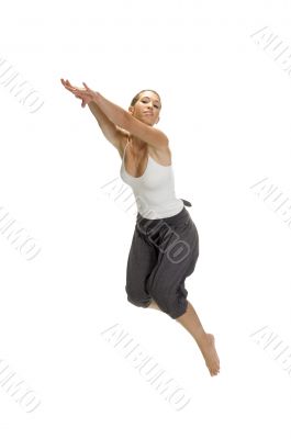 woman leaps in air