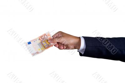 A business man with fifty euro in his hand