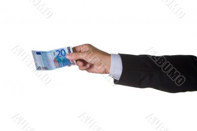 A business man with twenty euro in his hand