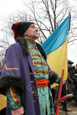 Old ukrainian Cossack with long gray whiskers