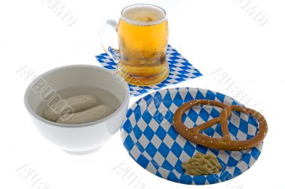 Munich October celebration with beer, cracknel and veal sausage