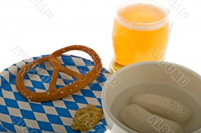 Munich October celebration with beer, cracknel and veal sausage