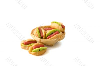 couple of hotdogs in a backet isolated on white