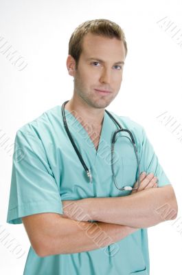 doctor posing with crossed arms and stethoscope