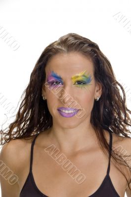close up of female model with colorful makeup