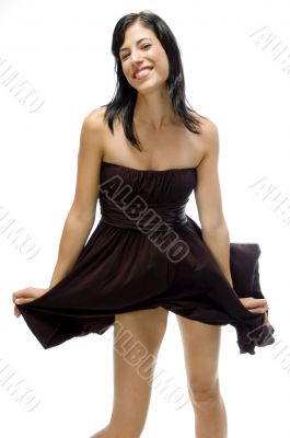 gorgeous female holding her black dress