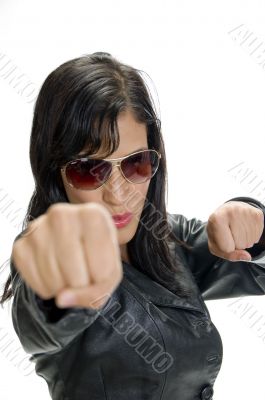 young woman showing punch