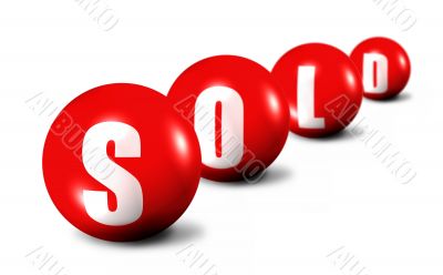 red Sold word made of spheres on white