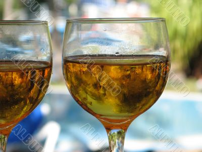 beer glasses close up in a tropical layout