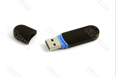 Black flash drive isolated on white
