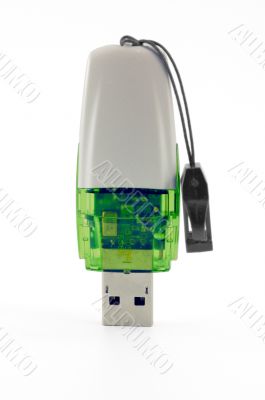 White and green flash drive isolated vertical