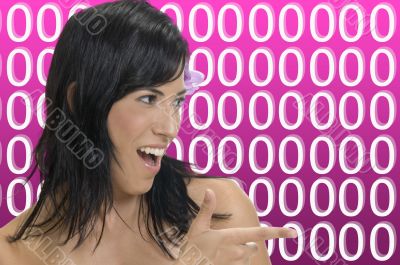 gorgeous brunette lady pointing at something