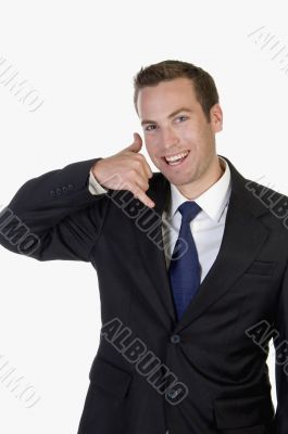 businessman posing calling hand gesture