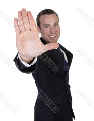 attractive man stopping someone