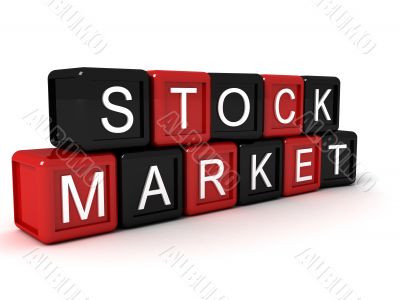 stock market text on building blocks