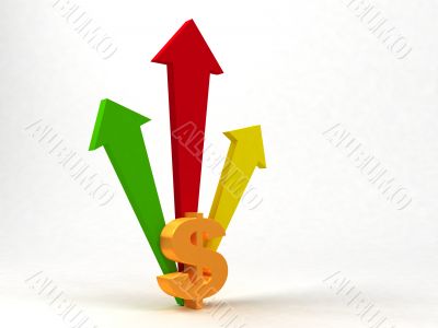 arrows behind dollar sign