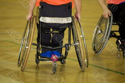 Handicapped person sport handball in the wheelchair