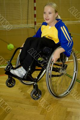 Handicapped person sport handball in the wheelchair