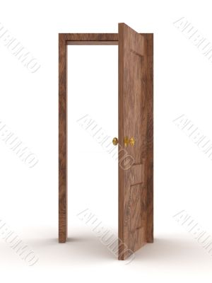 Open door on a white background. 3D image. Open door on a white background. 3D image.