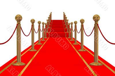 Red carpet path on a stair. 3D image.