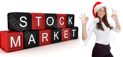 building blocks with stock market text and women