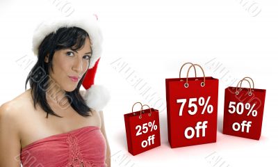 shopping bags and sexy woman with santa hat