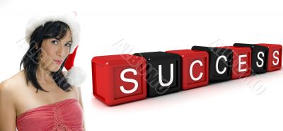 success text and woman with santa hat