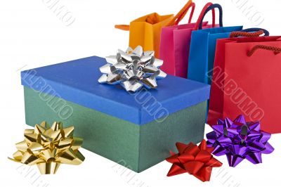Christmas package with colored bags