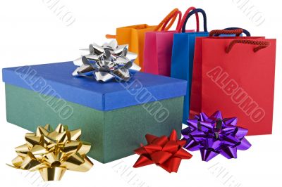 Christmas package with colored bags