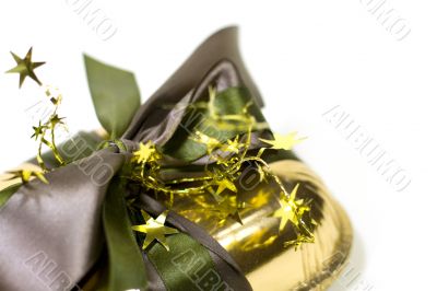 gold gift box with decorations