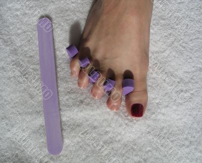 female foot during a pedicure set up