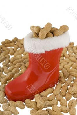 red boot with peanuts red boot with peanuts