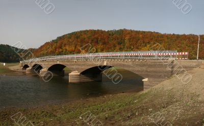 German Edersee with normally lost bridge Asel German Edersee with normally lost bridge Asel