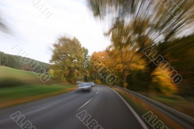 Traveling at full speed on a country road