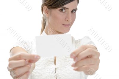 young model holding identity card