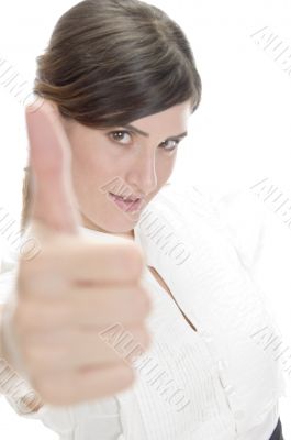 smiling lady showing approval sign