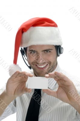 businessman holding visiting card