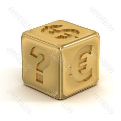 Cube with currency signs. 3D image.