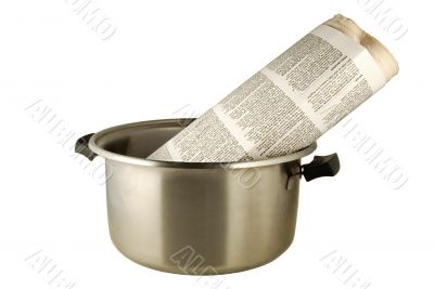 Hot news, the newspaper in a saucepan
