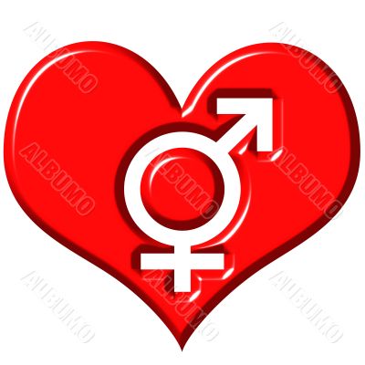 3d heart with combined gender signs
