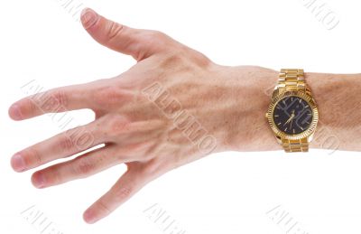 Hand with watch on white