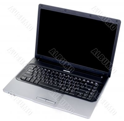The black laptop with the Russian keyboard