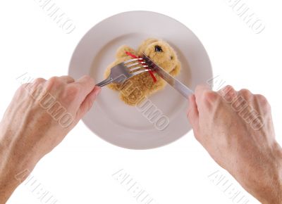 Eating of a toy bear