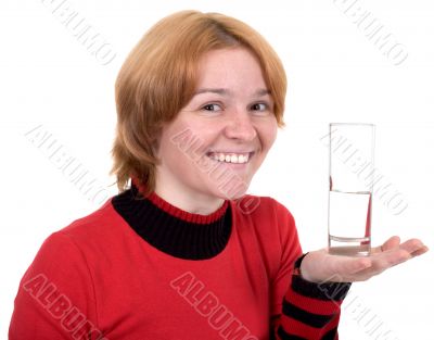 The girl with a water glass