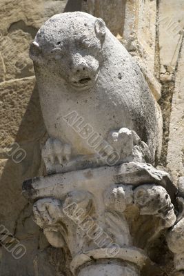 Amatrice - Statue on the facade of Sant`Agostino church Amatrice - Statue on the facade of Sant`Agostino church