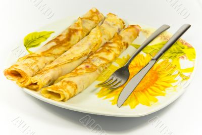 Pancakes in dish Pancakes in dish