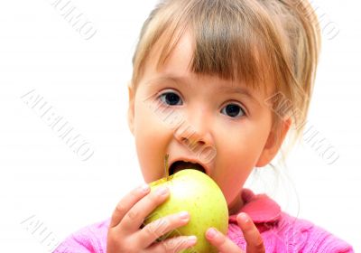 Girl eating green apple