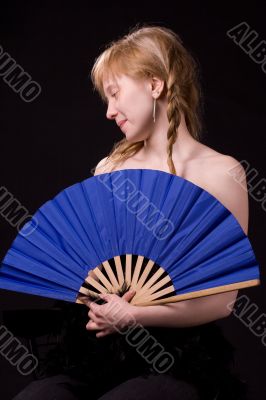 blonde girl on black